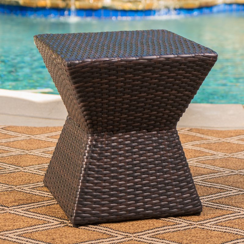 Outdoor Wicker Square Side Table - Brown, 16"