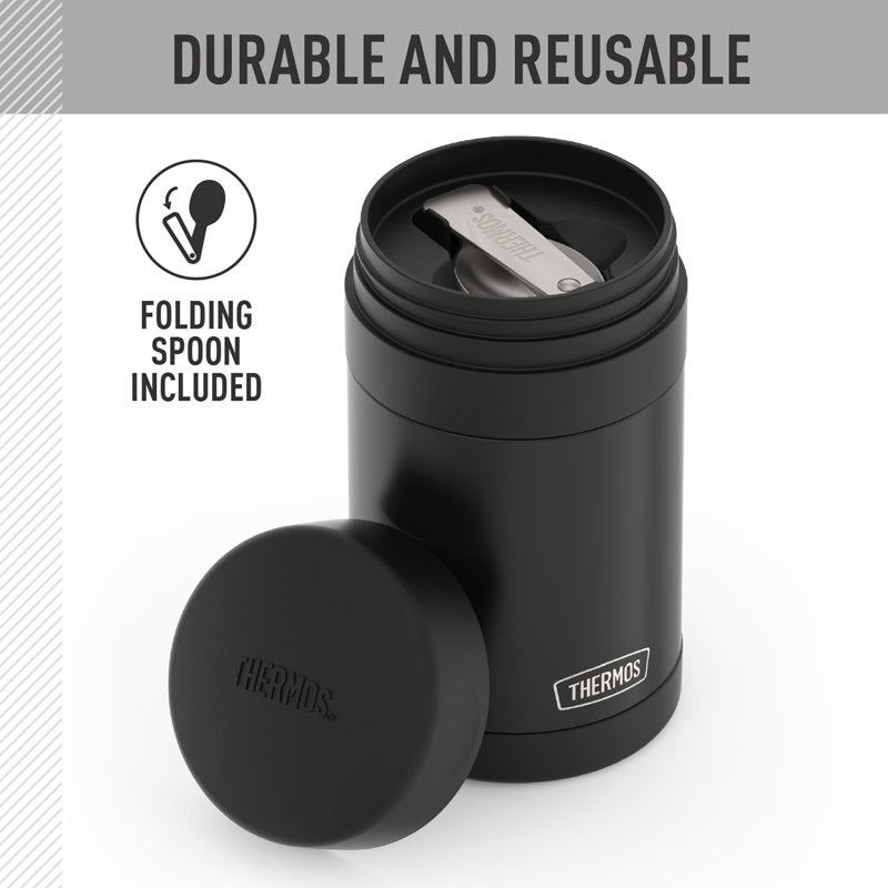 16oz Vacuum Insulated Food Jar with Spoon - Black