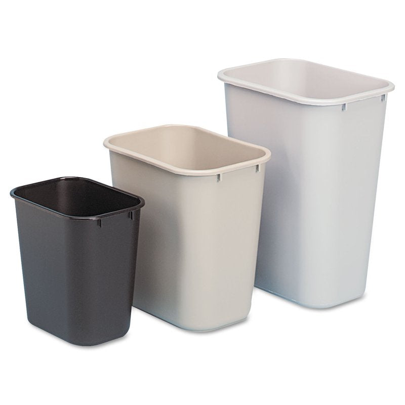 Deskside Plastic Wastebasket - 10.25 Gallon, Black