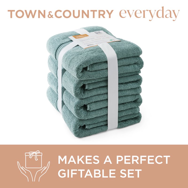 Aqua Blue Solid Dobby Border Bath Towel Set - 4 Piece 30x58 Inch Cotton