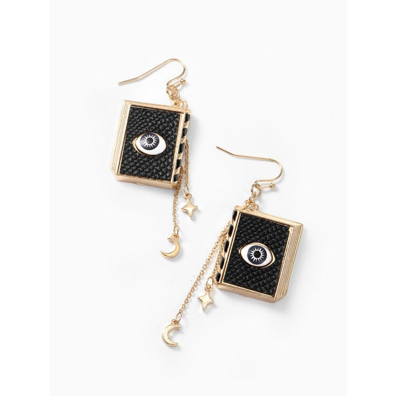 Halloween Spellbook Earrings - Dangle Faux Leather Jewelry with Fishhook Back - Lightweight & Hypoallergenic