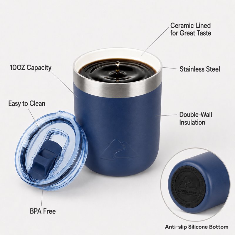 10oz Ceramic-Lined Stainless Steel Lowball Tumbler - Navy Blue