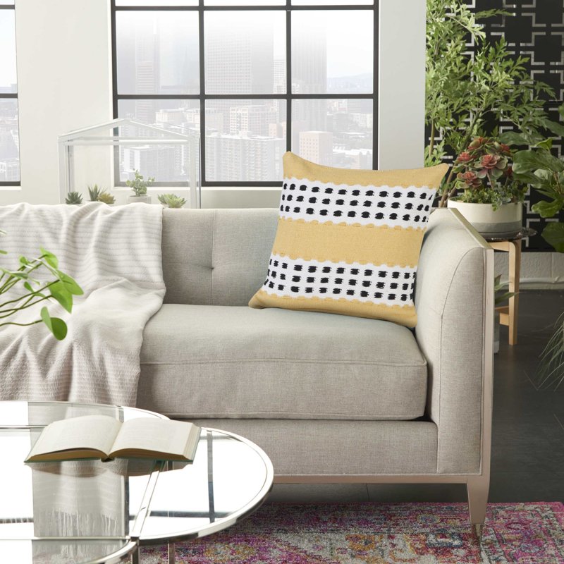 Ox Bay 20x20 Hand-Woven Organic Cotton Pillow Cover - Yellow & Black Stripe