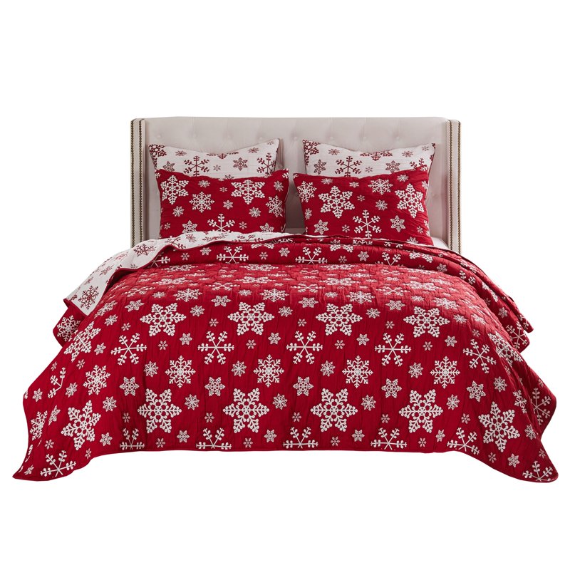Twin Snowflakes Reversible Holiday Coverlet Set - Greenland Home Fashions