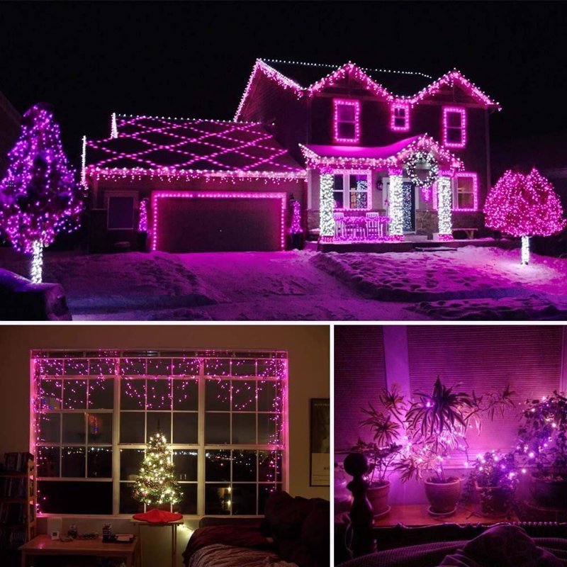 12M Pink Solar Crystal Ball String Lights Waterproof 8 Mode Globe Fairy Lights