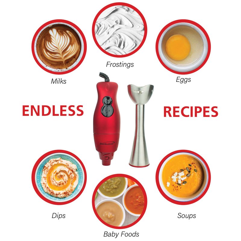2-Speed Corded Hand Blender - Red, 200 Watts, Easy Clean