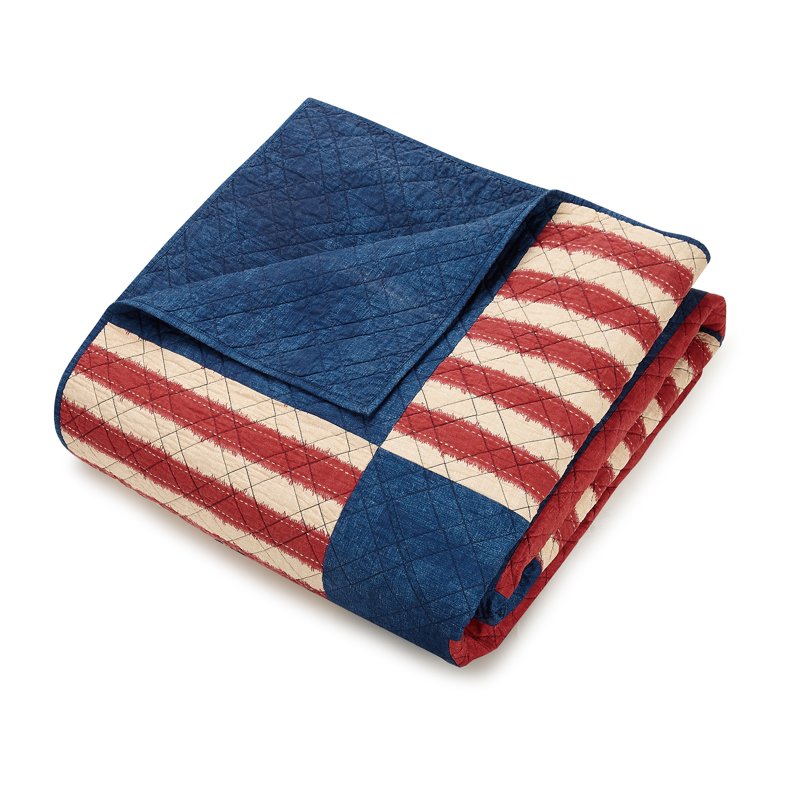Cotton Quilt Set with Americana Patchwork - Full/Queen 3-Piece Blue Red