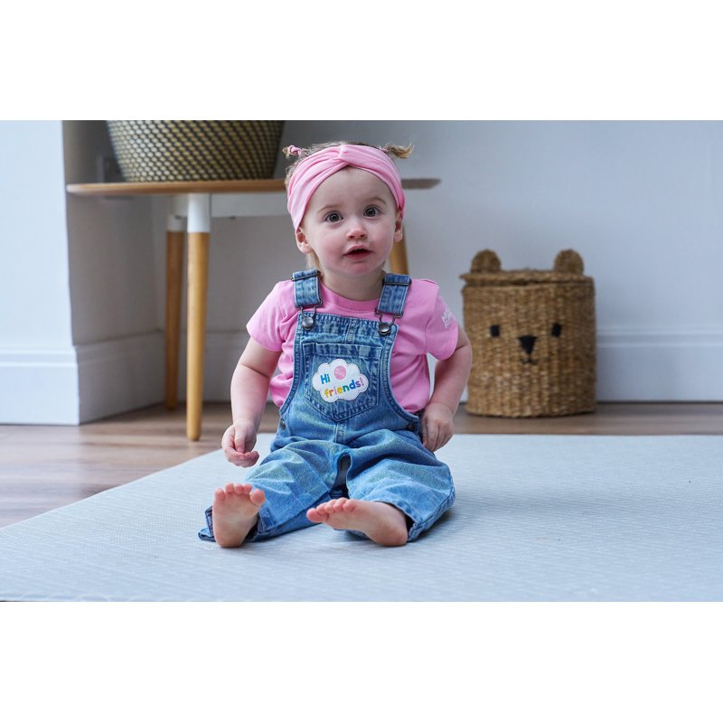 Infant Denim Overall Set with T-Shirt and Headband - Pink, 12 Months