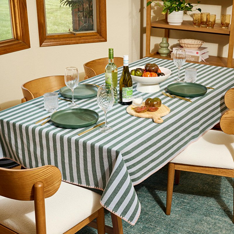 Yarn Dyed Stripe Tablecloth - Thyme Blue, 102" x 60"