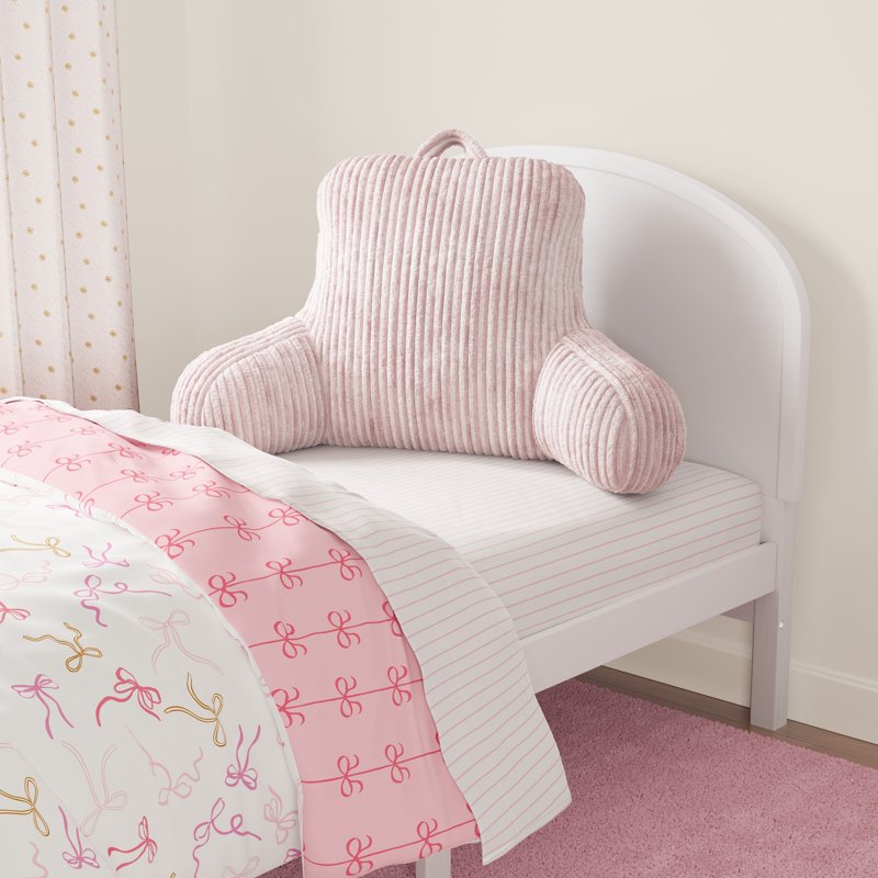 Kids Backrest Pillow with Ribbed Corduroy Plush Cover - Light Pink, 33x13x25 in