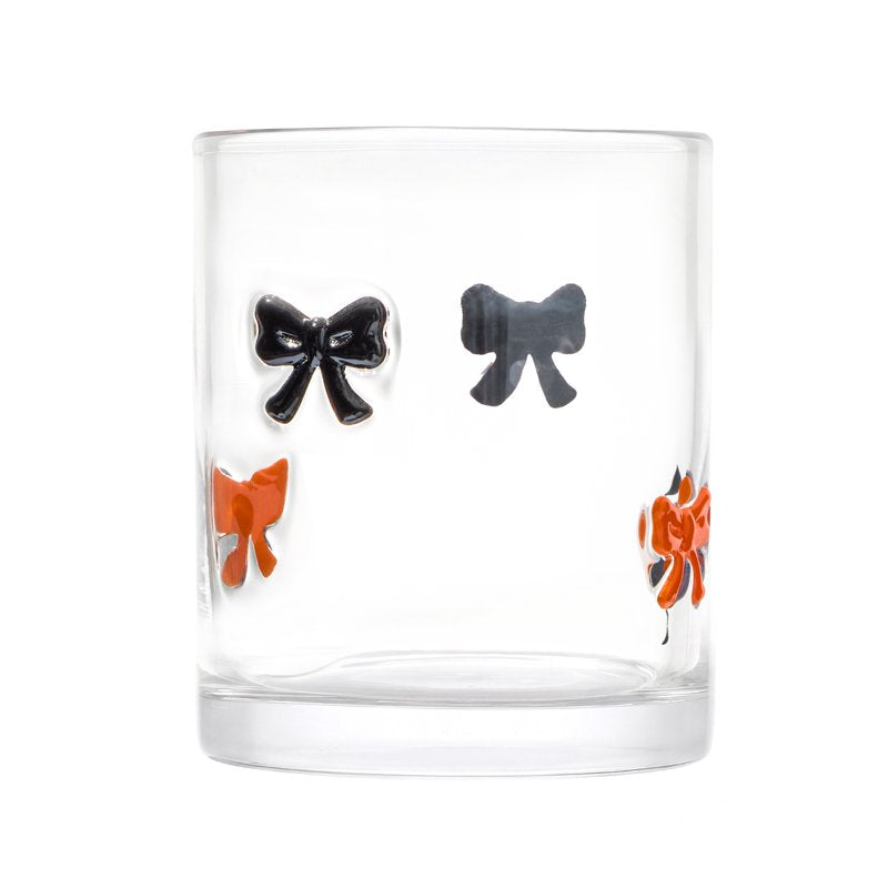 Halloween Drinking Glasses Set - 12 oz Orange & Black Bow, 2 Pack