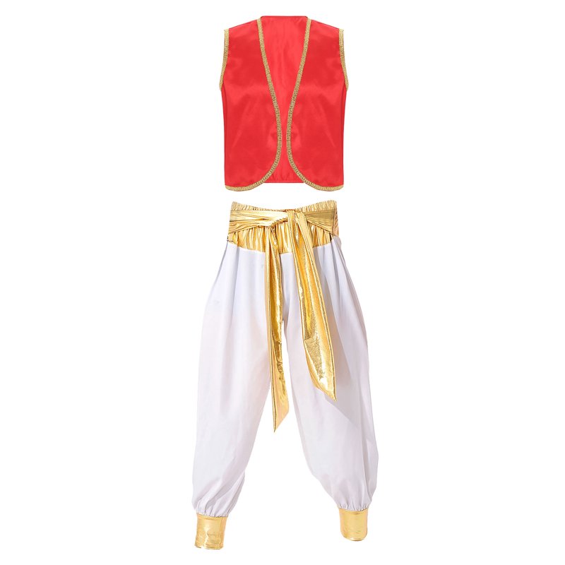 Men's Arabian Prince Costume Vest & Harem Pants Set - Burgundy & White 3XL
