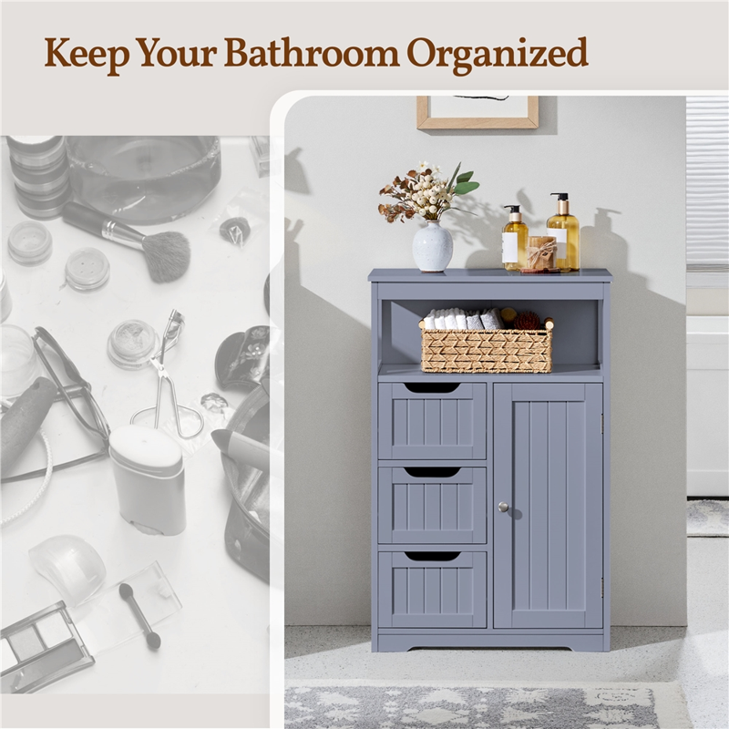 Wooden Floor Storage Cabinet for Bathroom - Gray, 22 x 12 x 34 Inches - Alden Design