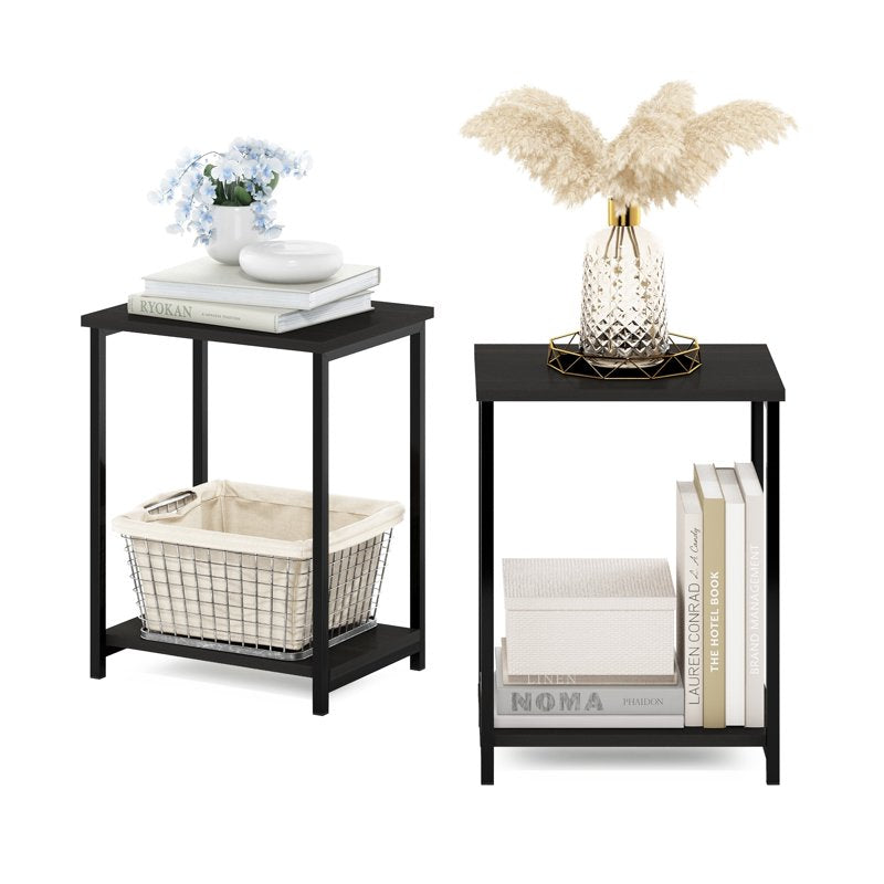 Industrial Metal Frame End Table Set - 2-Pack, White