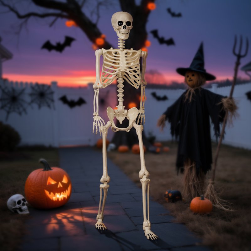 5.4 Ft Life-Size Poseable Halloween Skeleton Decoration Indoor Outdoor