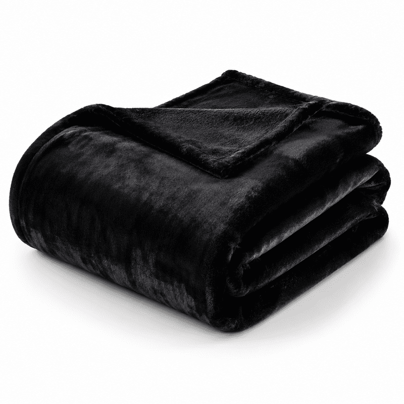 Twin Black Plush Bed Blanket - Super Soft Reversible 66x90 Inches