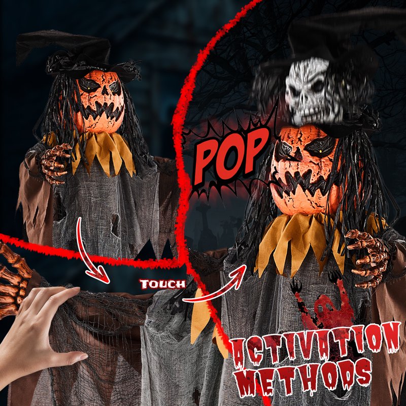 Ktaxon Halloween Animatronic Pumpkin Skull Head Decoration - Spooky Outdoor Yard Halloween Decor