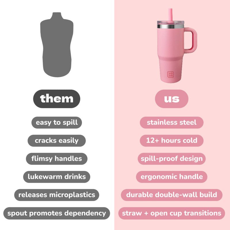 My First Travel Tumbler - Insulated Stainless Steel, 12oz, Pink