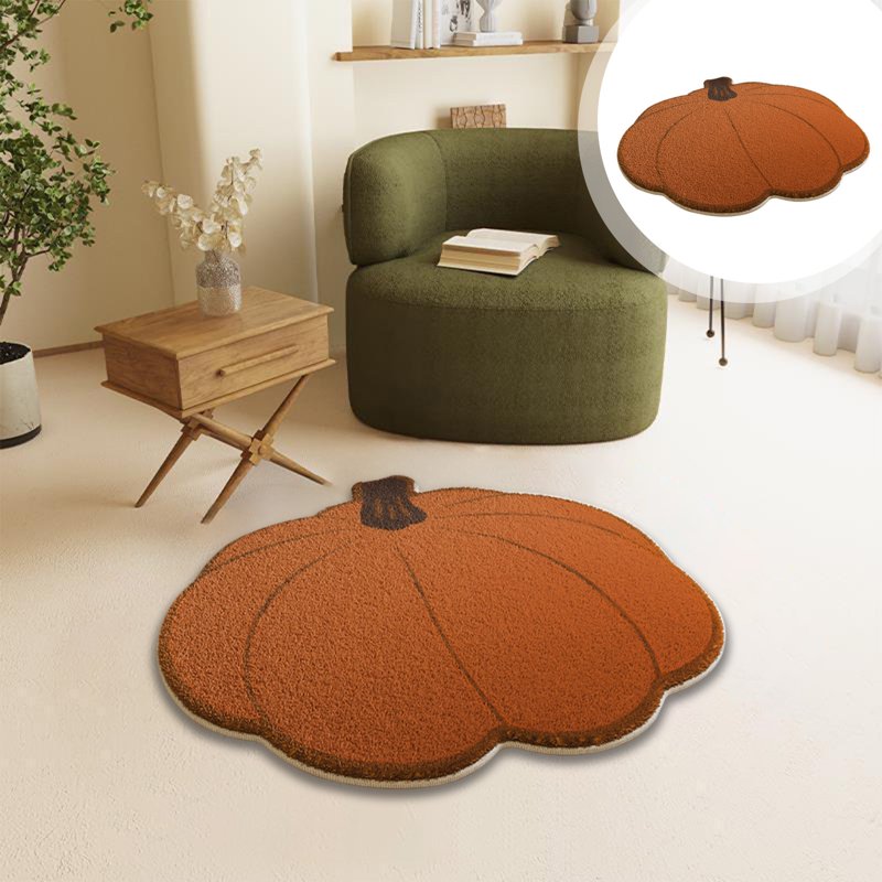Halloween Pumpkin Rug for Front Door & Living Room - Brown Non-Slip Fall Carpet, 23.6x23.6 Inch