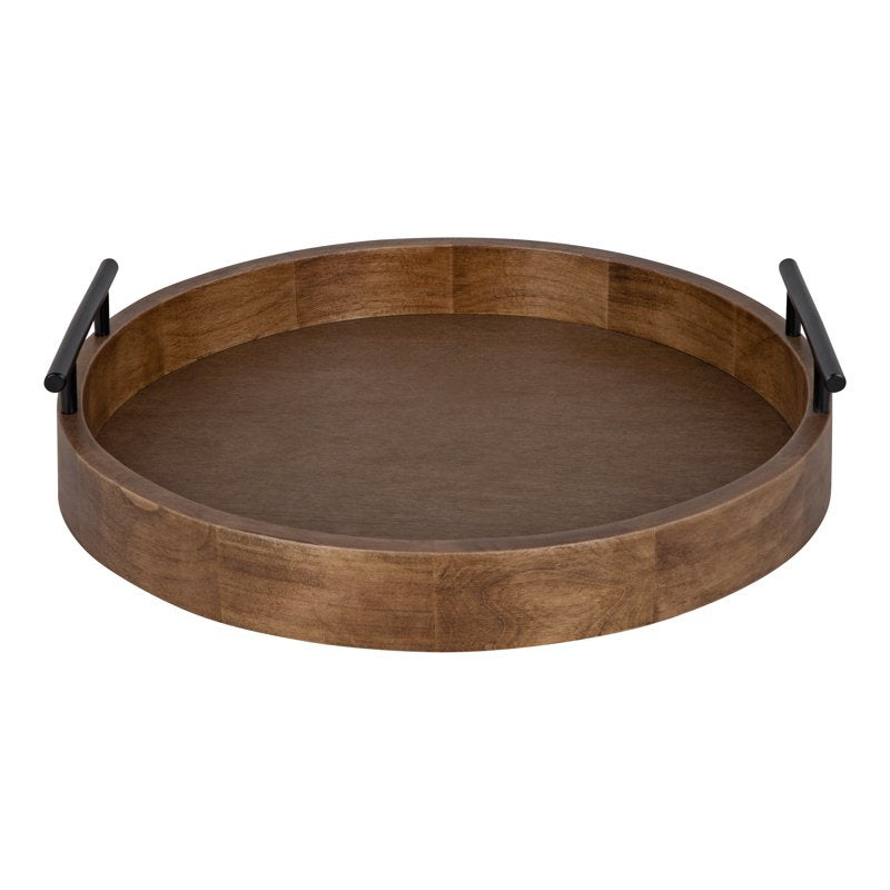 Modern Round Wood Tray - 15.5" Diameter, Rustic Brown