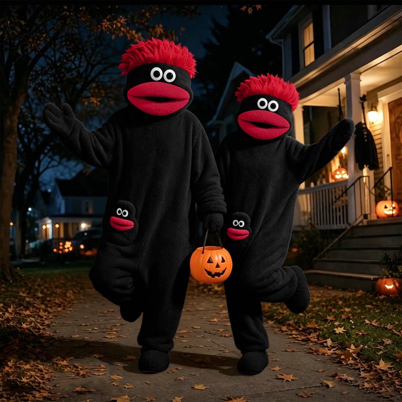 Adult Silly Monster Character Onesie Pajamas - Ultra-Soft Fleece Loungewear, 12 Colors, Size S to XXL, Black - Level Up Your Lounge Game!