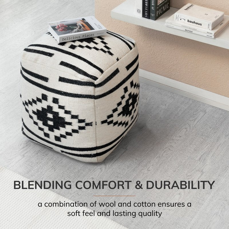 Anji Mountain Cube Geometric Woven Pouf Ottoman - Noir Noor