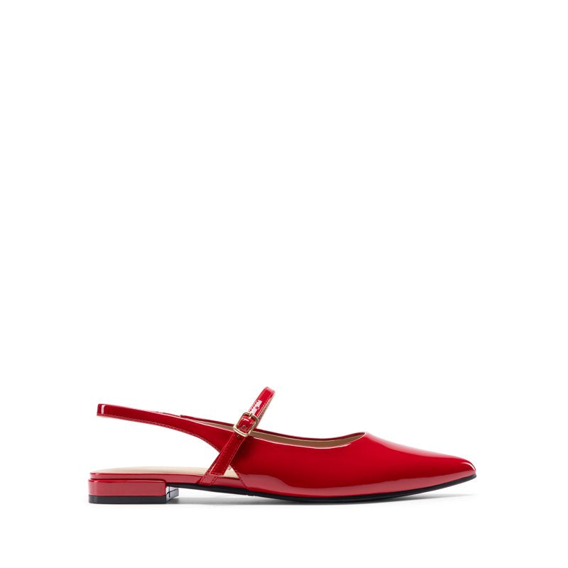 Red Women’s Pointed Toe Slingback Flats - Adjustable Ankle Strap Low Heel Dress Shoes 8.5
