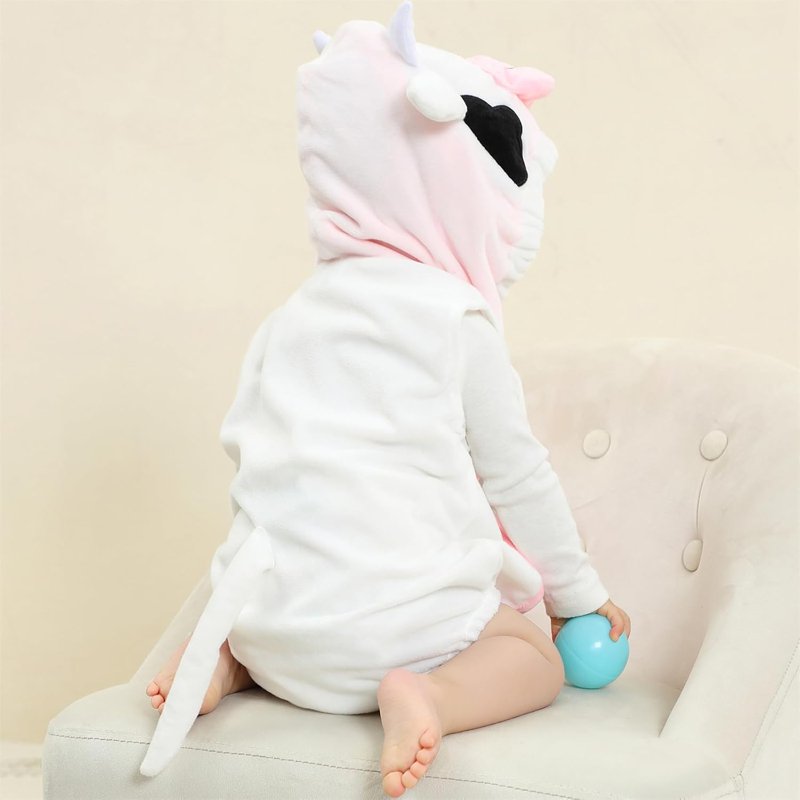 Baby Cow Costume 12-18 Months Halloween Cosplay Outfit - Hooded Romper for 0-24M