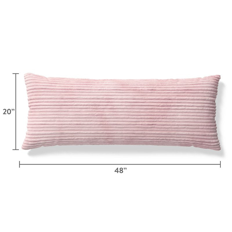 Kids Body Pillow with Plush Ribbed Corduroy Cover - Light Pink, 48x20 in