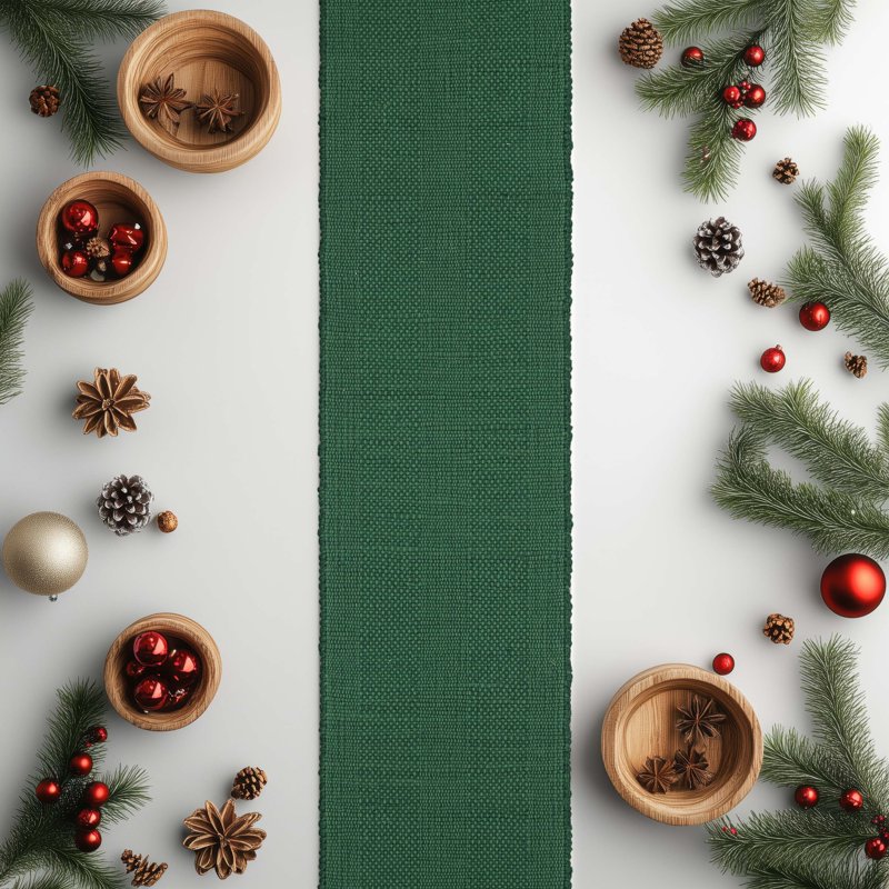 Chunky Green Table Runner - 13" x 72" - 80% Jute, 20% Cotton