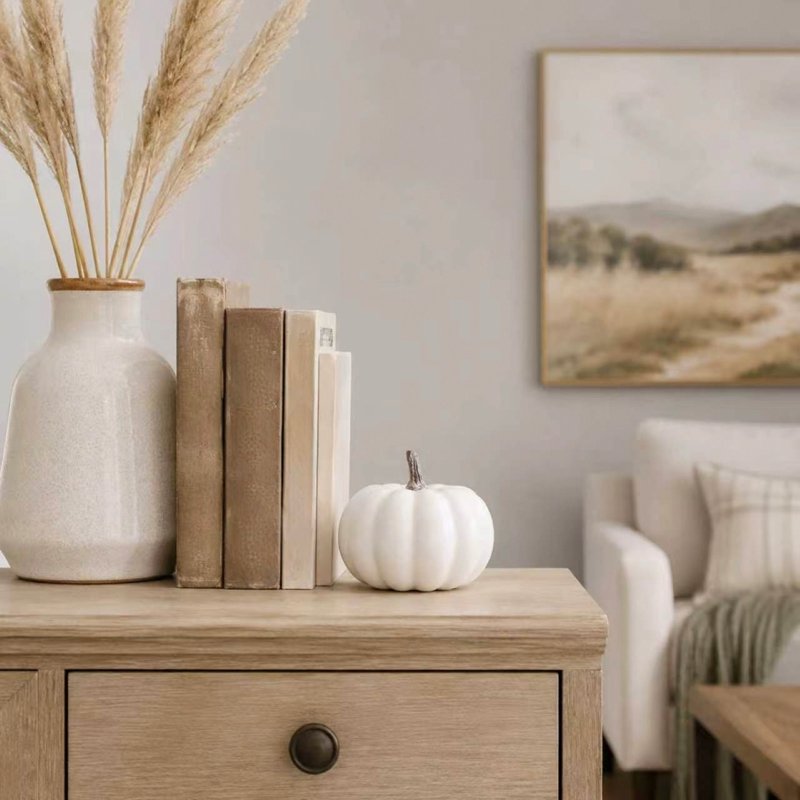 White Foam Pumpkin Model - Realistic Decor for Fall Tabletop & Photo Props - Customizable Surface