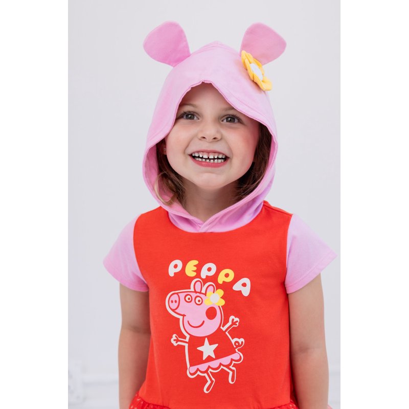 Peppa Pig Toddler Girl Hooded Cosplay T-Shirt - Red Pink 6
