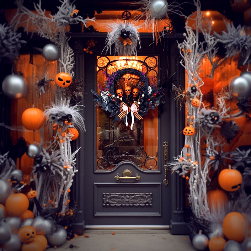 Halloween Skeleton Wreath for Front Door - Spooky Holiday Wall Decor