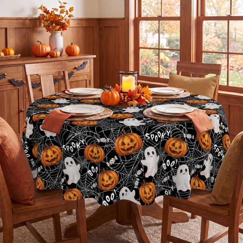 Ghost Halloween Tablecloth 60 Inch Round Wrinkle-Resistant & Machine Washable