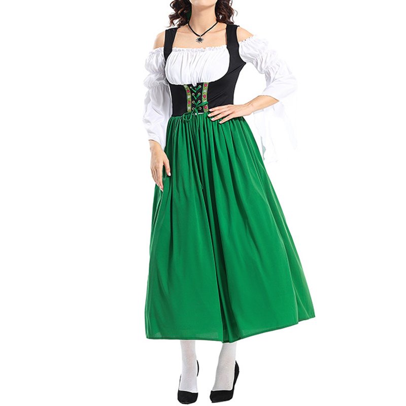 Green Oktoberfest Beer Festival Costume Dress with Headwrap - Women's Medieval-Style Cosplay