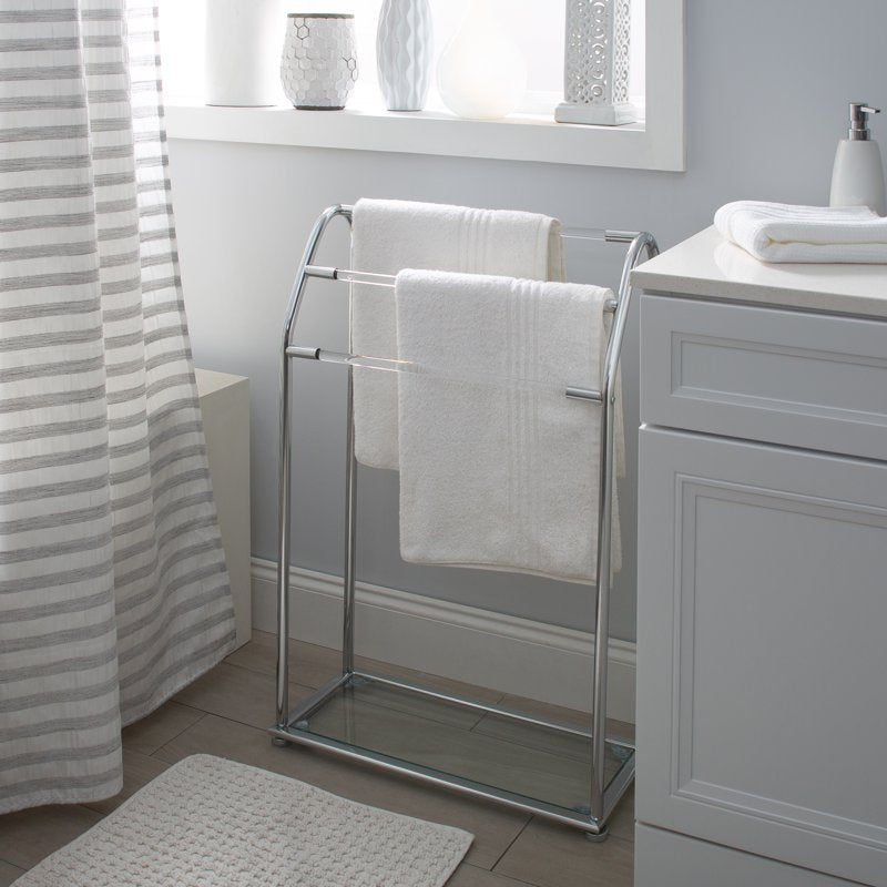 Freestanding Acrylic Towel Rack with 3 Shelves - Over Toilet Bathroom Organizer - Chrome Finish