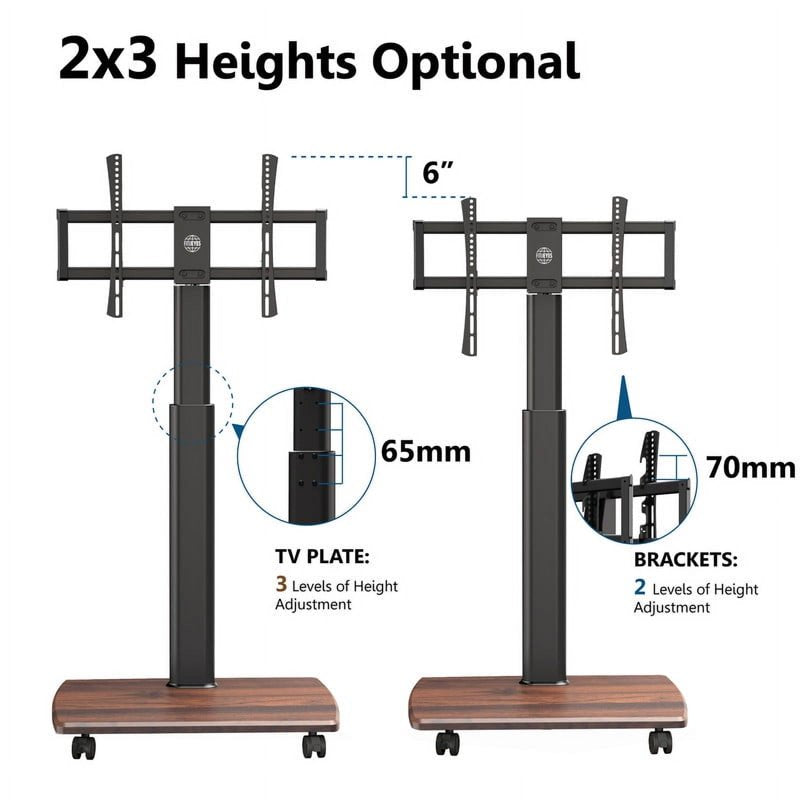 Mobile TV Stand for 32-65 Inch TVs with 360° Wheels - Walnut