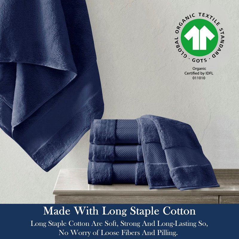 Organic Cotton Bath Sheets 36x70 Inches Navy Blue Pack of 4 - Ultra-Absorbent & Quick-Dry