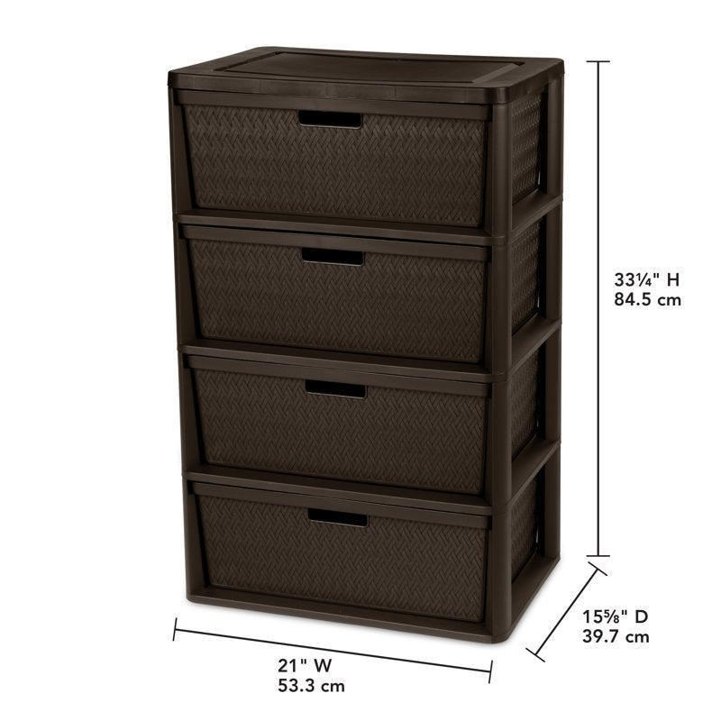 (2 Pack) Sterilite Wide 4 Drawer Storage Tower with Removable Bins - Brown