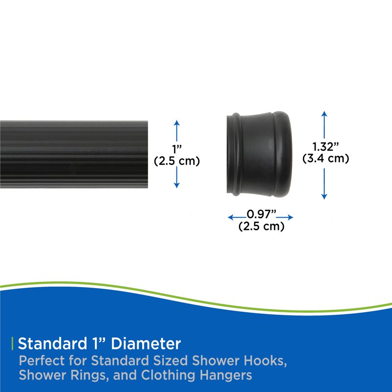 Black Adjustable Spring Tension Shower Curtain Rod - No Tools Needed, Rust-Resistant
