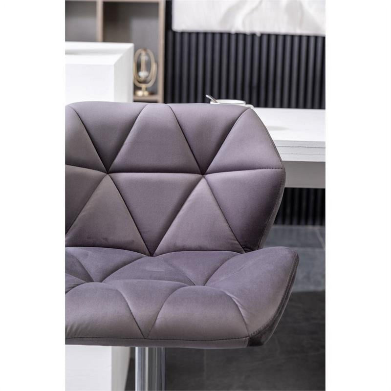Velvet Diamond Tufted Swivel Adjustable Barstool Set of 2 - Gray