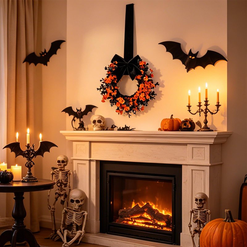 Mini Halloween Wreath 8.6 Inch Black Grapevine with Velvet Bow - White Variation
