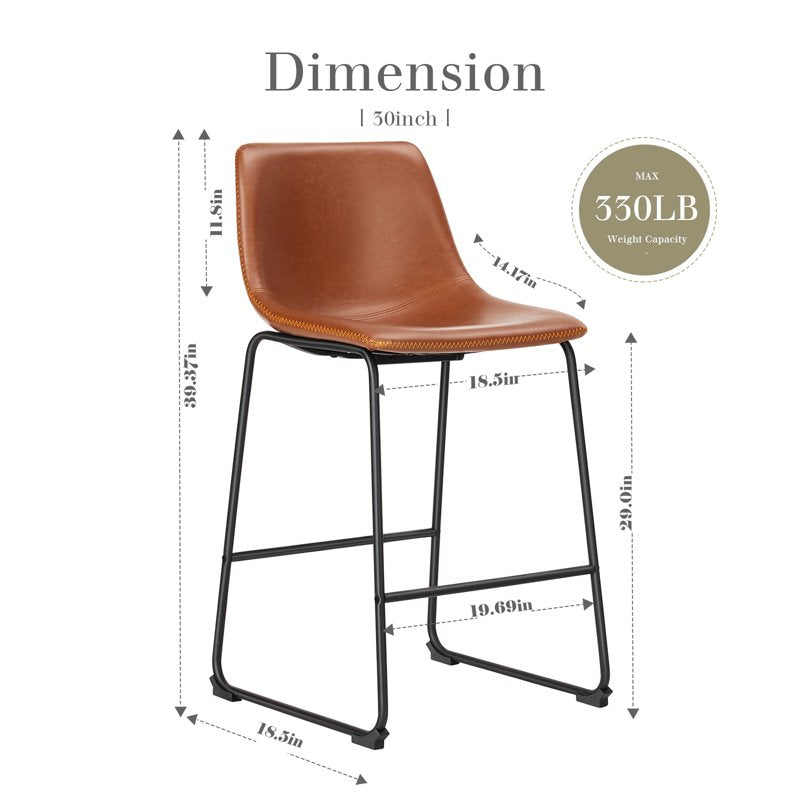 Counter Height Bar Stools Set of 4 - Faux Leather, 30 Inch - Brown