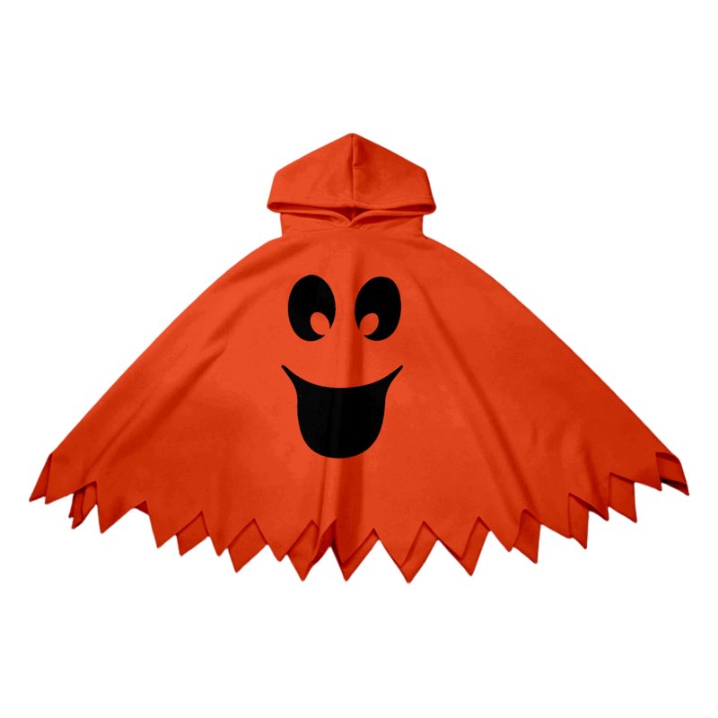 Kids Halloween Ghostface Cape Costume - Unisex Hooded Dress Up - Orange, 7-9 Years