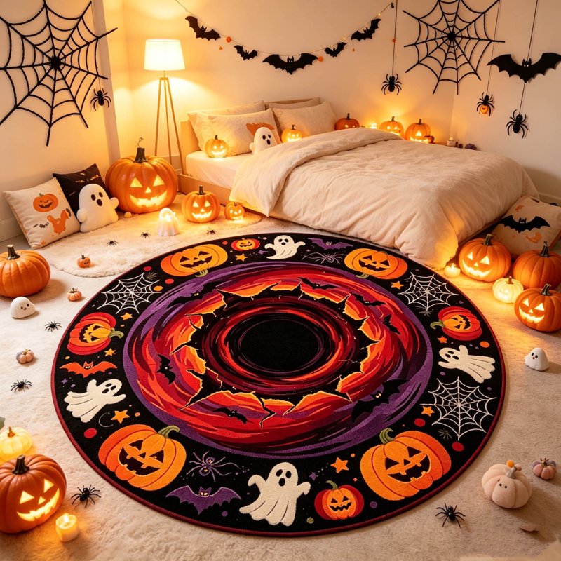 Halloween Round 3D Optical Illusion Rug - Skidproof & Absorbent Entryway Mat - MPOISVA
