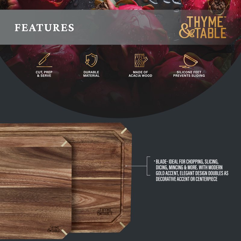 Acacia Cutting Board Set - 2-Piece with Gold Accents