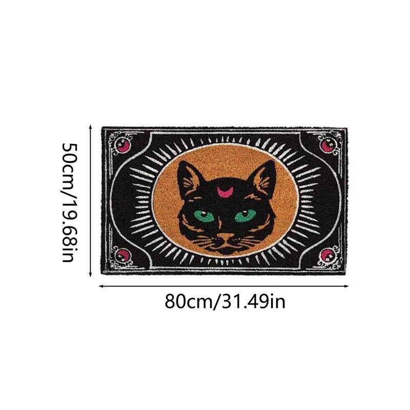 Halloween Doormat Vintage Witch Theme Entryway Mat with Green Eyes - Variation D
