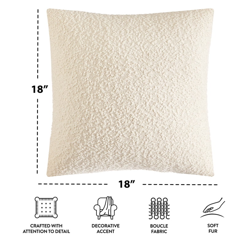 Decorative Square Boucle Pillow - Ivory, 18x18 Inches, Hidden Zipper - Variation 1