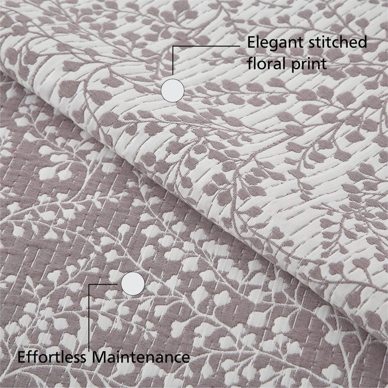 Full/Queen Botanical Floral Stitched Reversible Quilt Light Purple