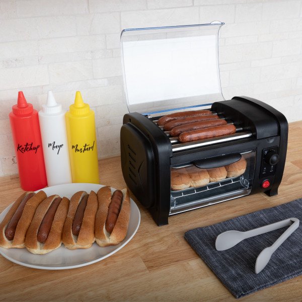 5-Roller Hot Dog Grill and Bun Toaster with Auto-Shutoff Timer